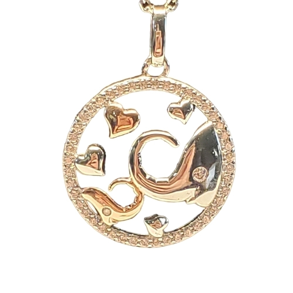 STERLING elephants mom and baby pendant and chain with rhinestones
